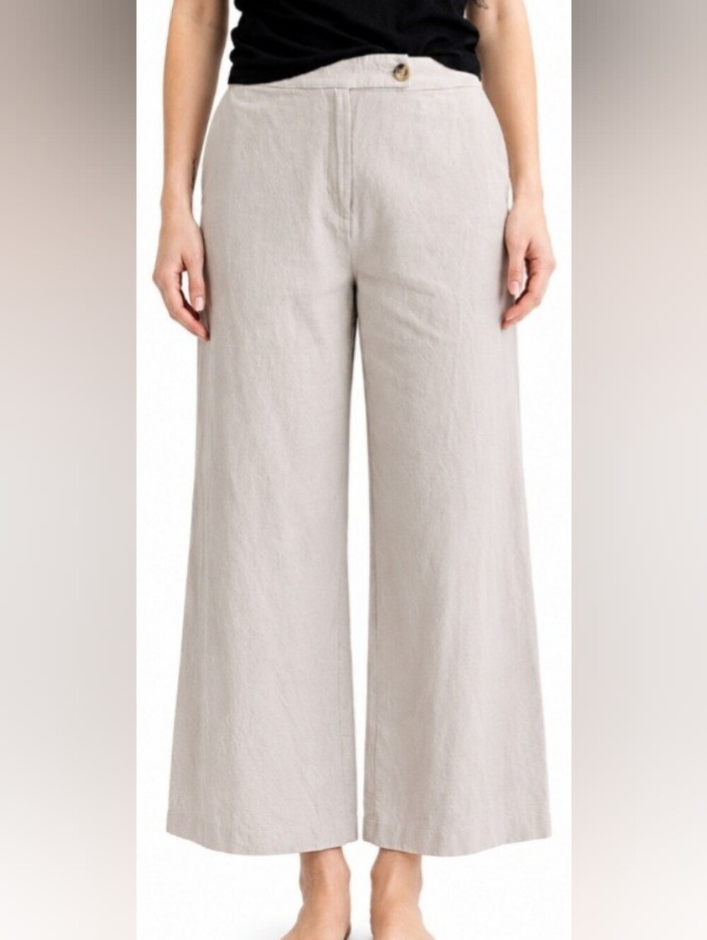 H&M Linen Blend Wide Leg Cropped Pants Beige Size 10